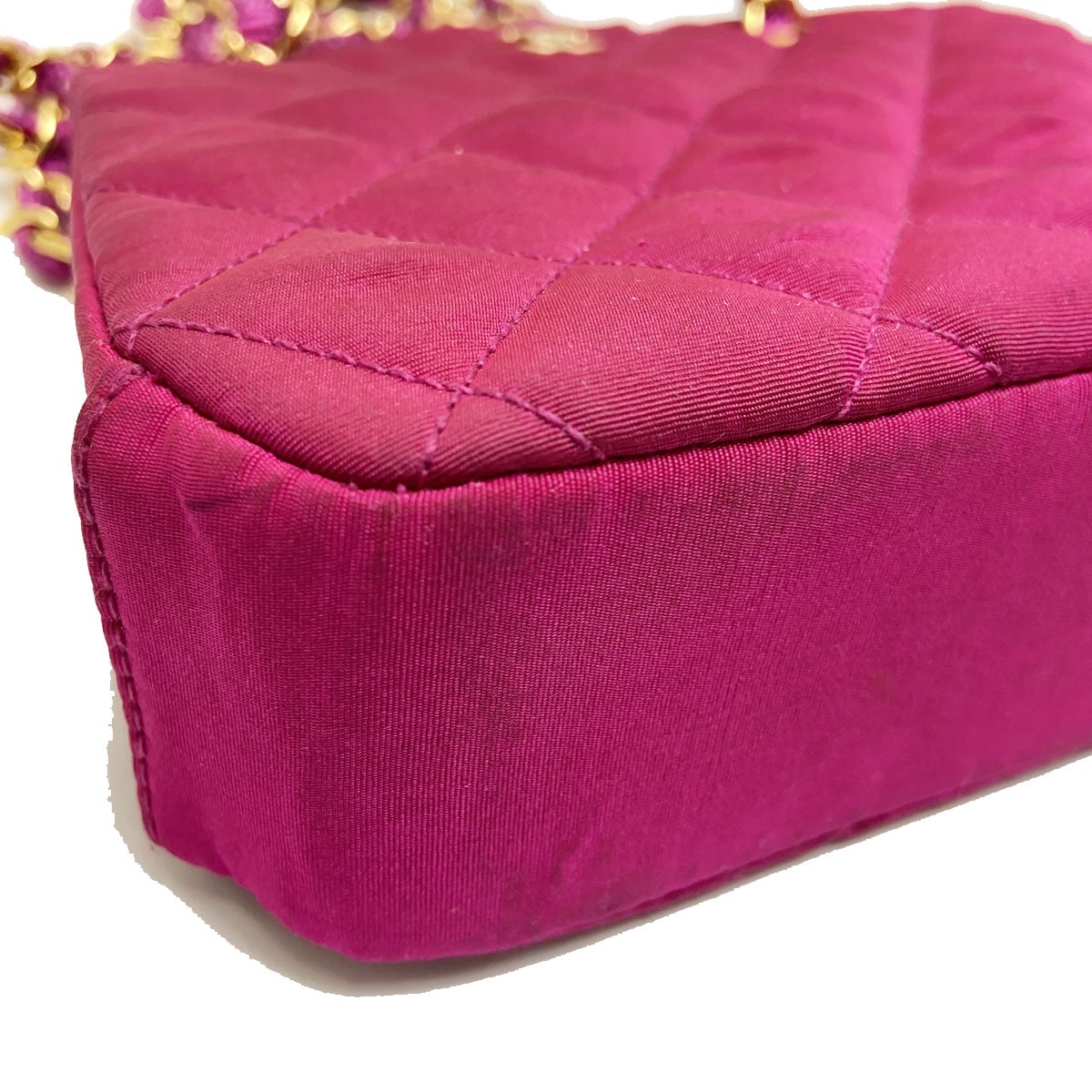 CHANEL シャネル サテン がま口 チェーンショルダーバッグ ピンク 1 