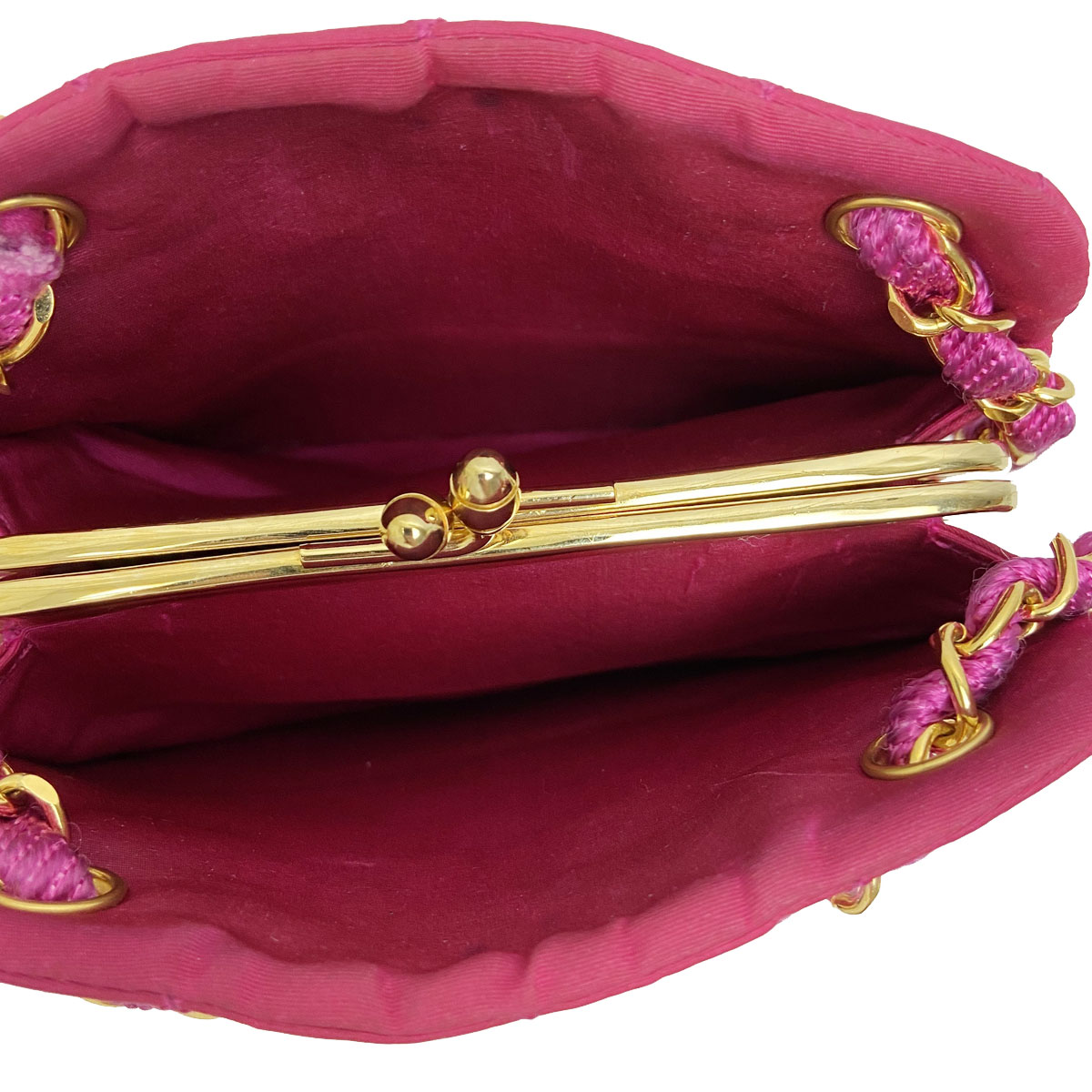 CHANEL シャネル サテン がま口 チェーンショルダーバッグ ピンク 1