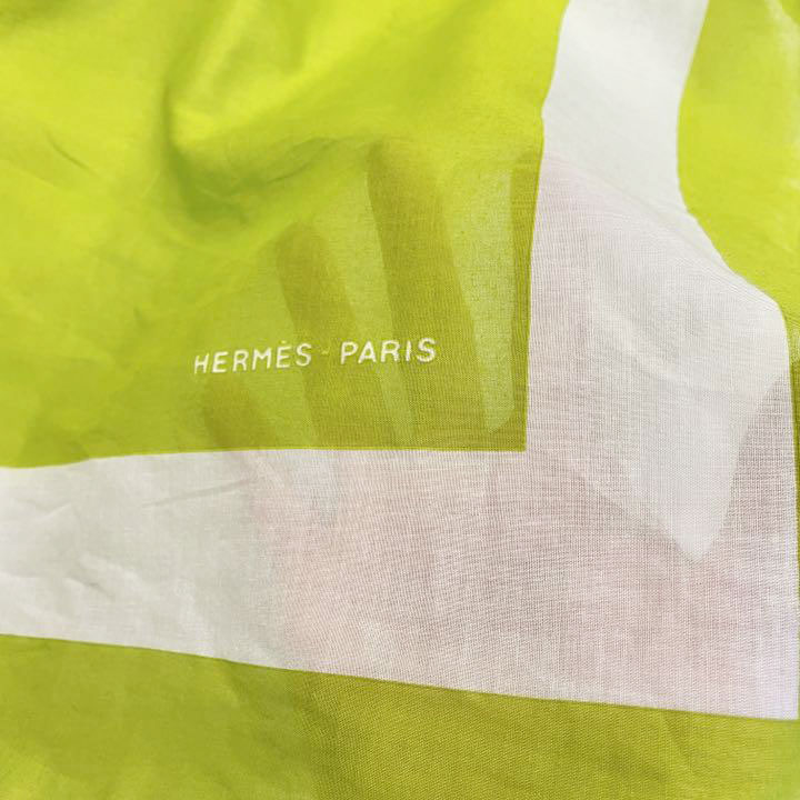 HERMES エルメス 大判ショール コットン100% ライトグリーン系