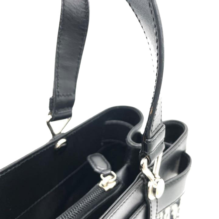 Christian Dior クリスチャンディオール ハンドバッグ トロッター柄 キャンバス レザー ブラック シルバー金具