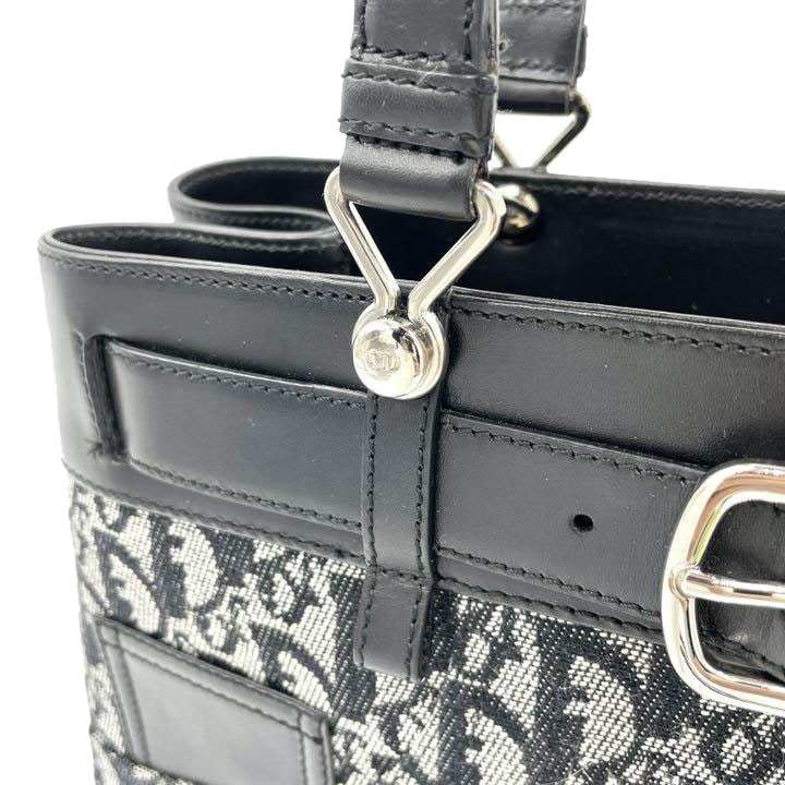 Christian Dior クリスチャンディオール ハンドバッグ トロッター柄 キャンバス レザー ブラック シルバー金具