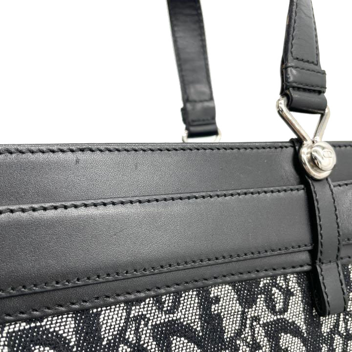 Christian Dior クリスチャンディオール ハンドバッグ トロッター柄 キャンバス レザー ブラック シルバー金具