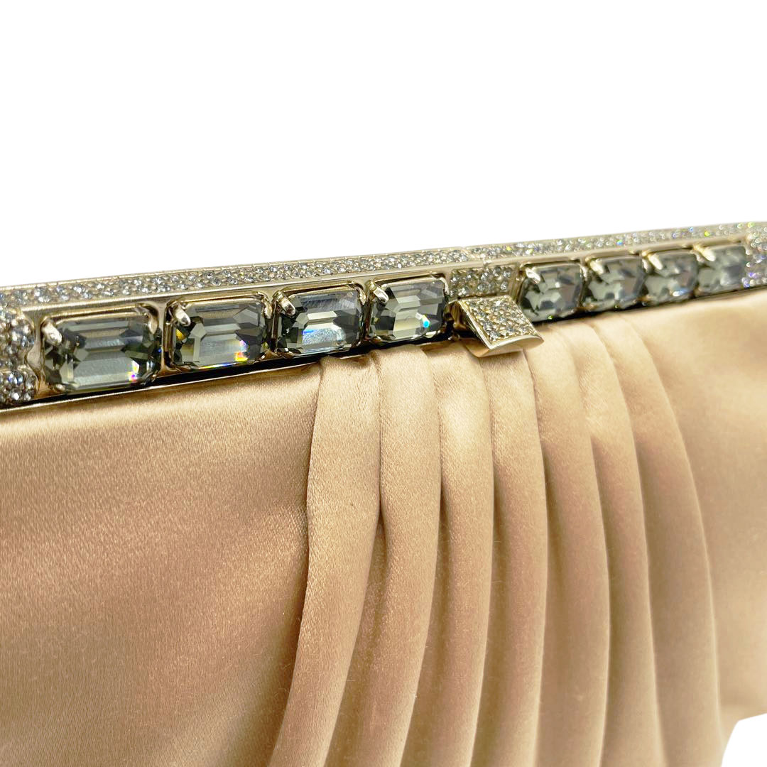 VALENTINO GARAVANI ヴァレンティノ ガラヴァーニ パーティーバッグ クラッチバッグ サテン ラインストーン サンド(ゴールド系) ゴールド金具