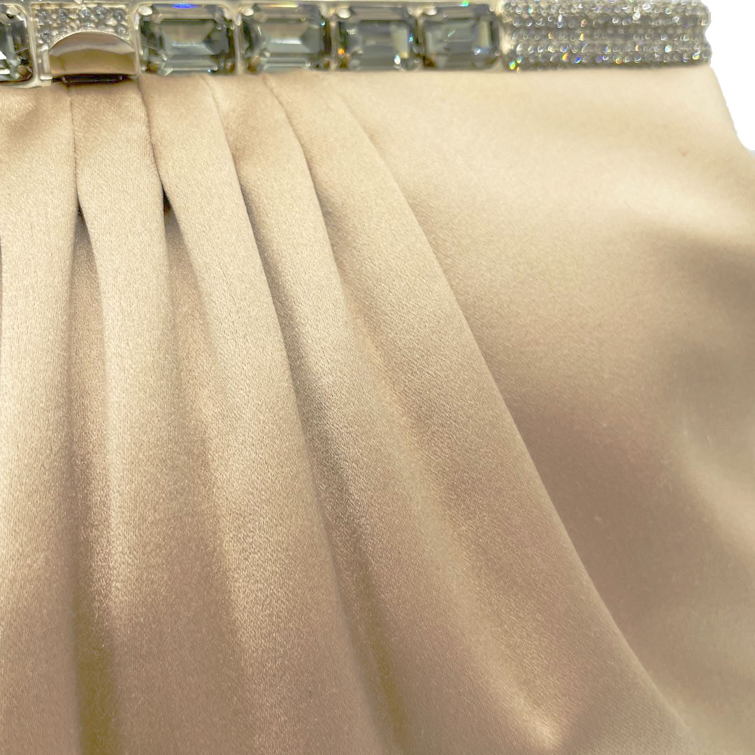 VALENTINO GARAVANI ヴァレンティノ ガラヴァーニ パーティーバッグ クラッチバッグ サテン ラインストーン サンド(ゴールド系) ゴールド金具