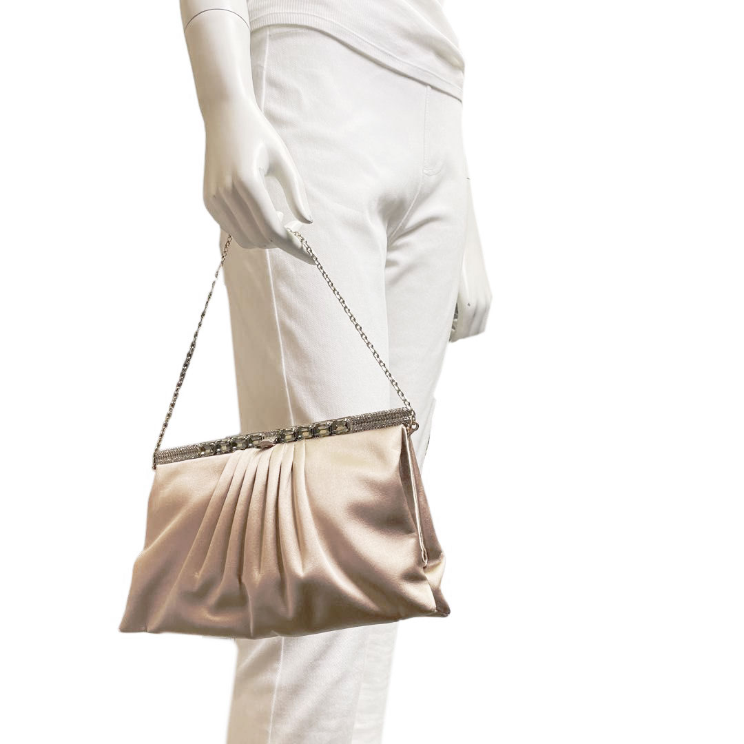 VALENTINO GARAVANI ヴァレンティノ ガラヴァーニ パーティーバッグ クラッチバッグ サテン ラインストーン サンド(ゴールド系) ゴールド金具