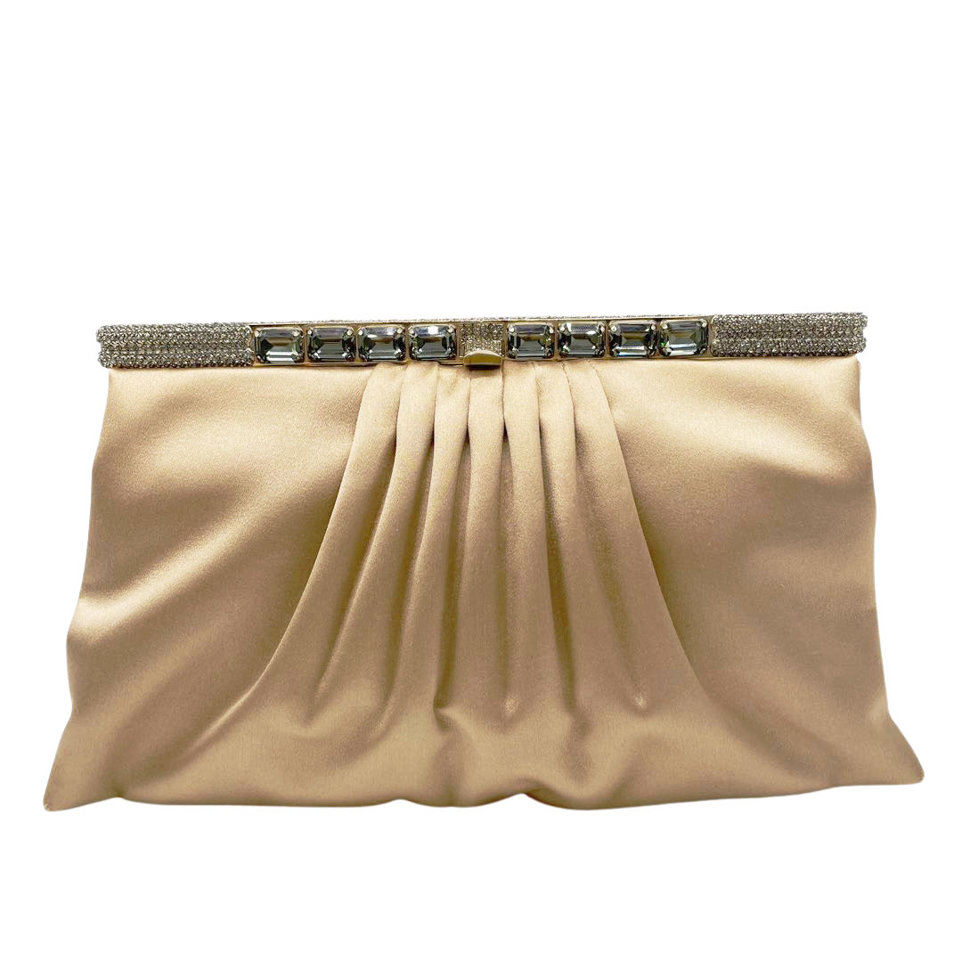VALENTINO GARAVANI ヴァレンティノ ガラヴァーニ パーティーバッグ クラッチバッグ サテン ラインストーン サンド(ゴールド系) ゴールド金具