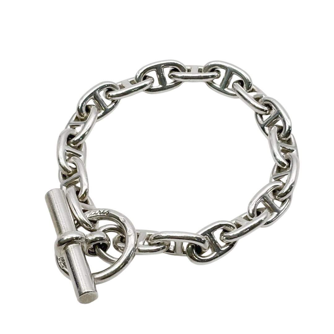 HERMES エルメス ヴィンテージブレスレット シェーヌダンクルPM 筆記体刻印 18コマ Ag925 シルバー 37.1g