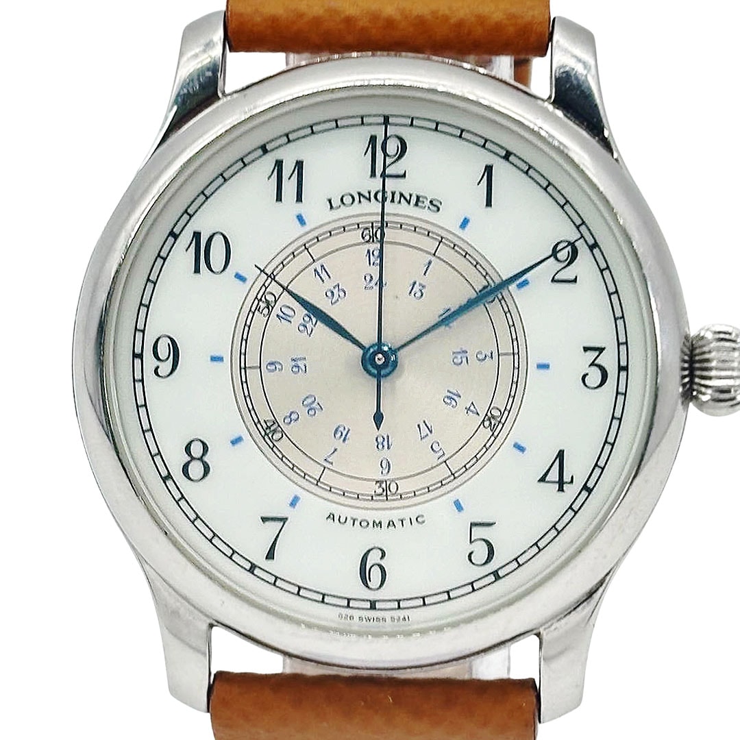 LONGINES ロンジン ウィームスナビゲーション メンズ腕時計 AT SS/革ベルト シルバー/ブラウン 628.5241 ※新品社外ベルト