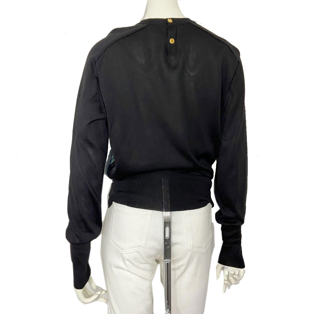 HERMES エルメス 長袖切替ニットトップス セリエボタン シルク100% ブラック 40