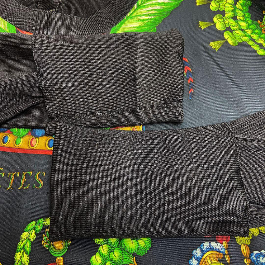 HERMES エルメス 長袖切替ニットトップス セリエボタン シルク100% ブラック 40