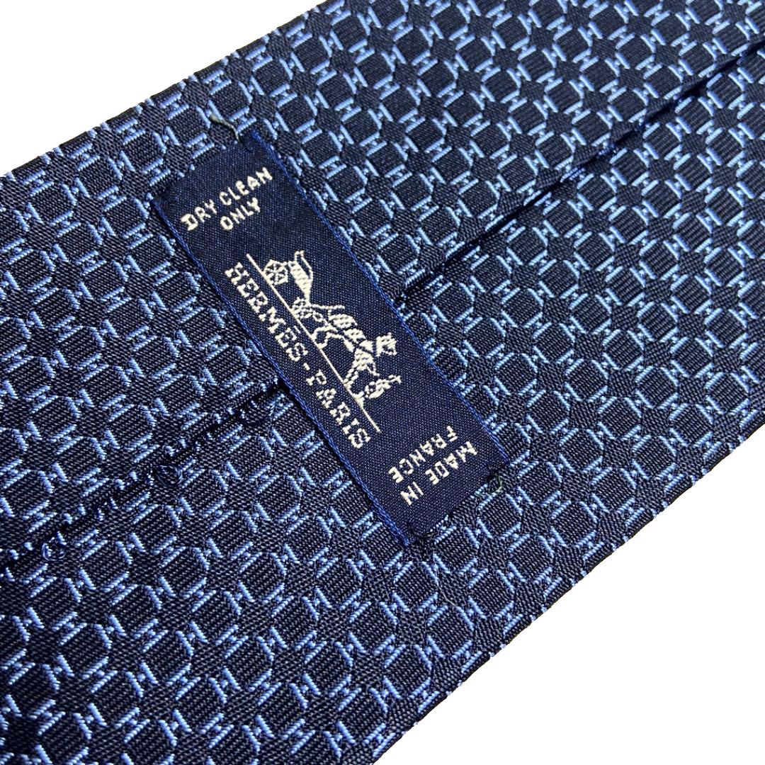 HERMES エルメス ネクタイ シルク Hロゴ ネイビー系