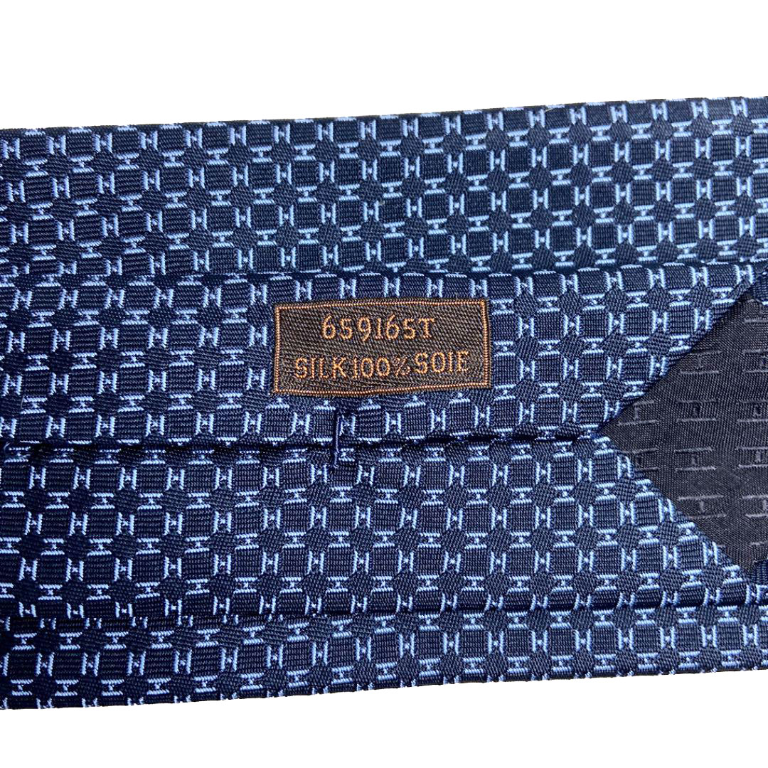HERMES エルメス ネクタイ シルク Hロゴ ネイビー系