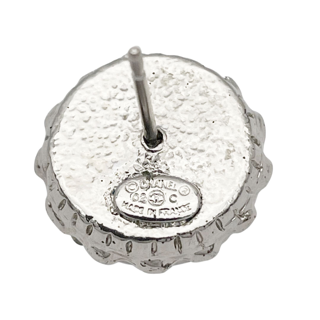 CHANEL シャネル ラウンドピアス ココマーク フェイクパール ブラックラインストーン シルバー 02C