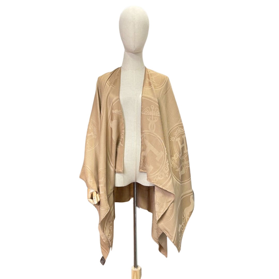 HERMES エルメス ポンチョ ニュー・リブリス クラフト(ライトブラウン系) カシミヤ/シルク