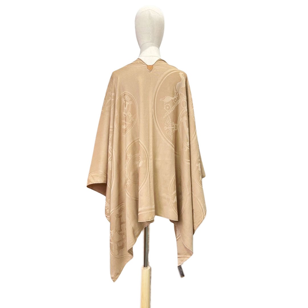 HERMES エルメス ポンチョ ニュー・リブリス クラフト(ライトブラウン系) カシミヤ/シルク