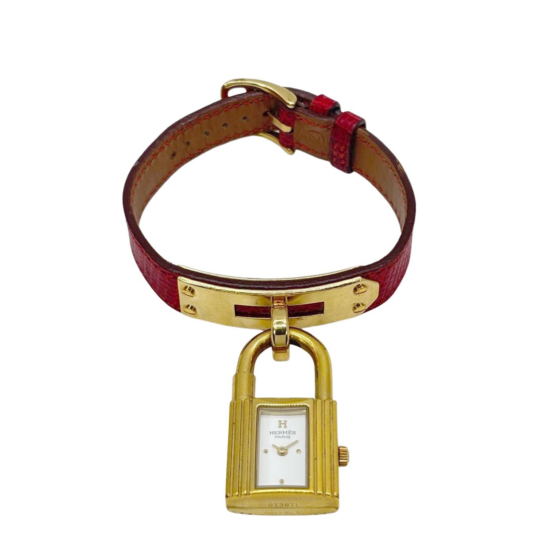 最終値下げHERMES　エルメス　ケリーウォッチ（赤・リザード） ウォッチ　稼働品　文字盤　レッドカラー　希少 HERMES エルメス ケリーウォッチ 腕時計 GP リザード クオーツ