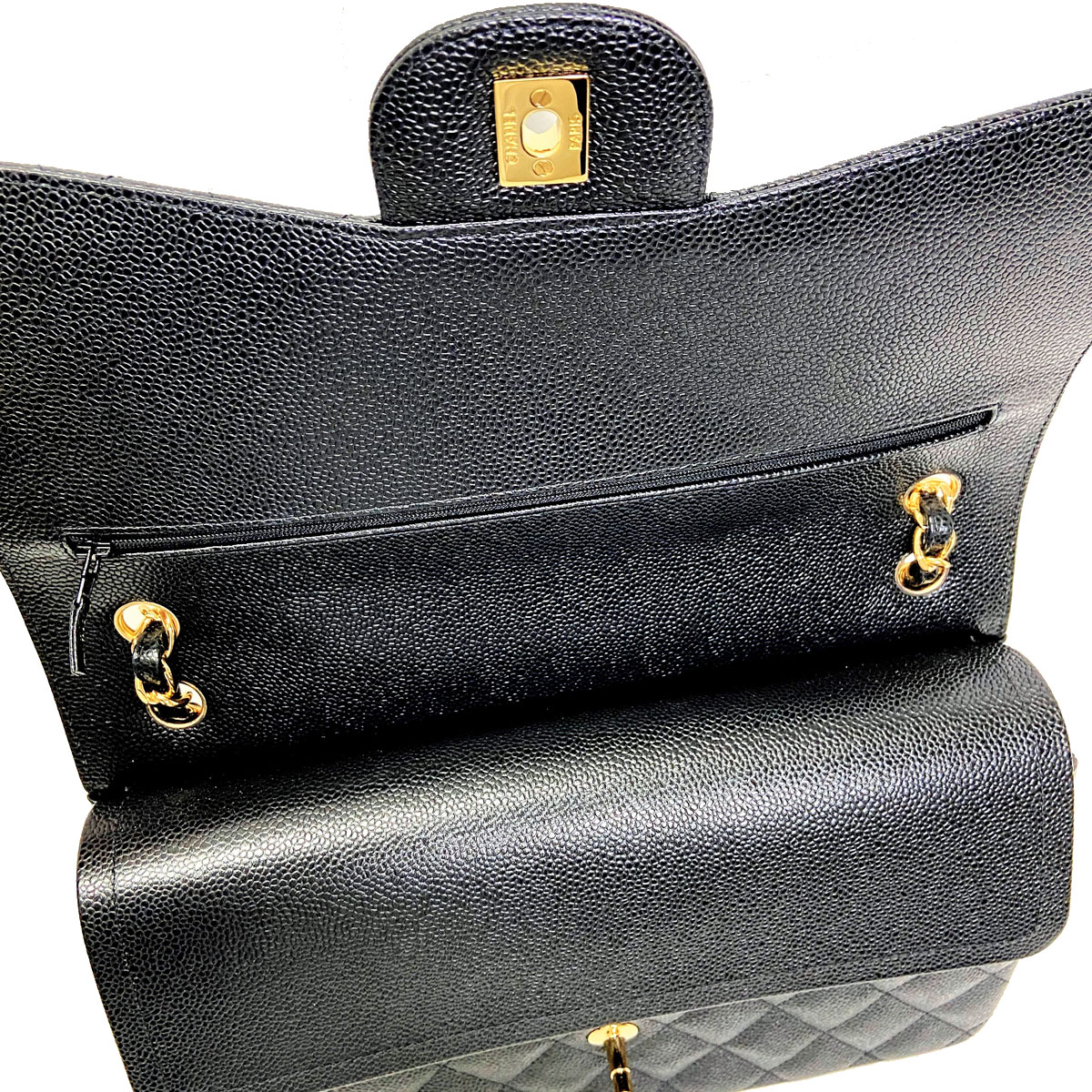 ■シャネル■ マトラッセ チェーンショルダーバッグ キャビアスキン 30cm ブラック 23番台  【CHANEL】