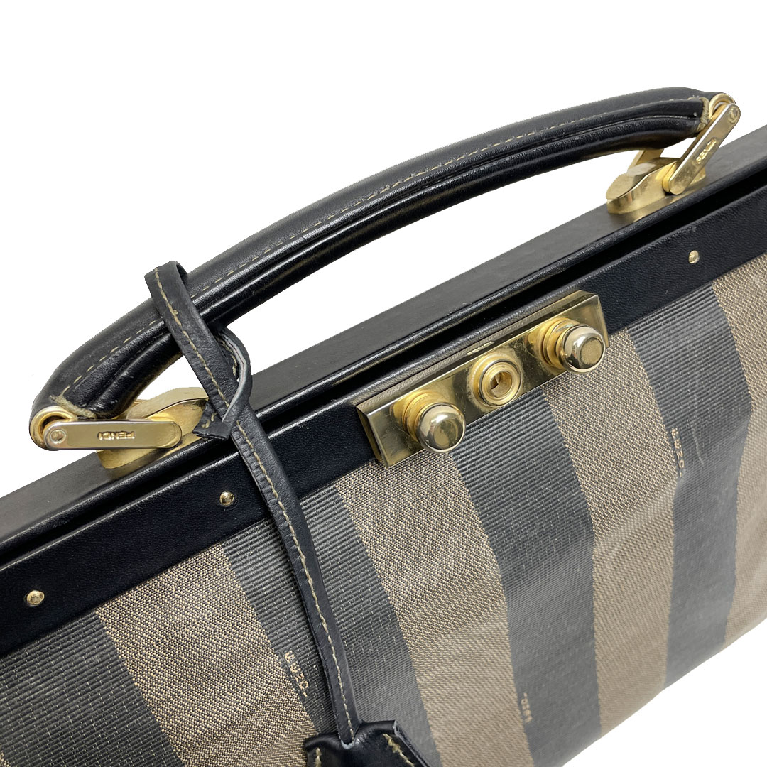 FENDI フェンディ ペカン ハンドバッグ ダレスバッグ ドクターズバッグ PVC レザー ブラウン ブラック