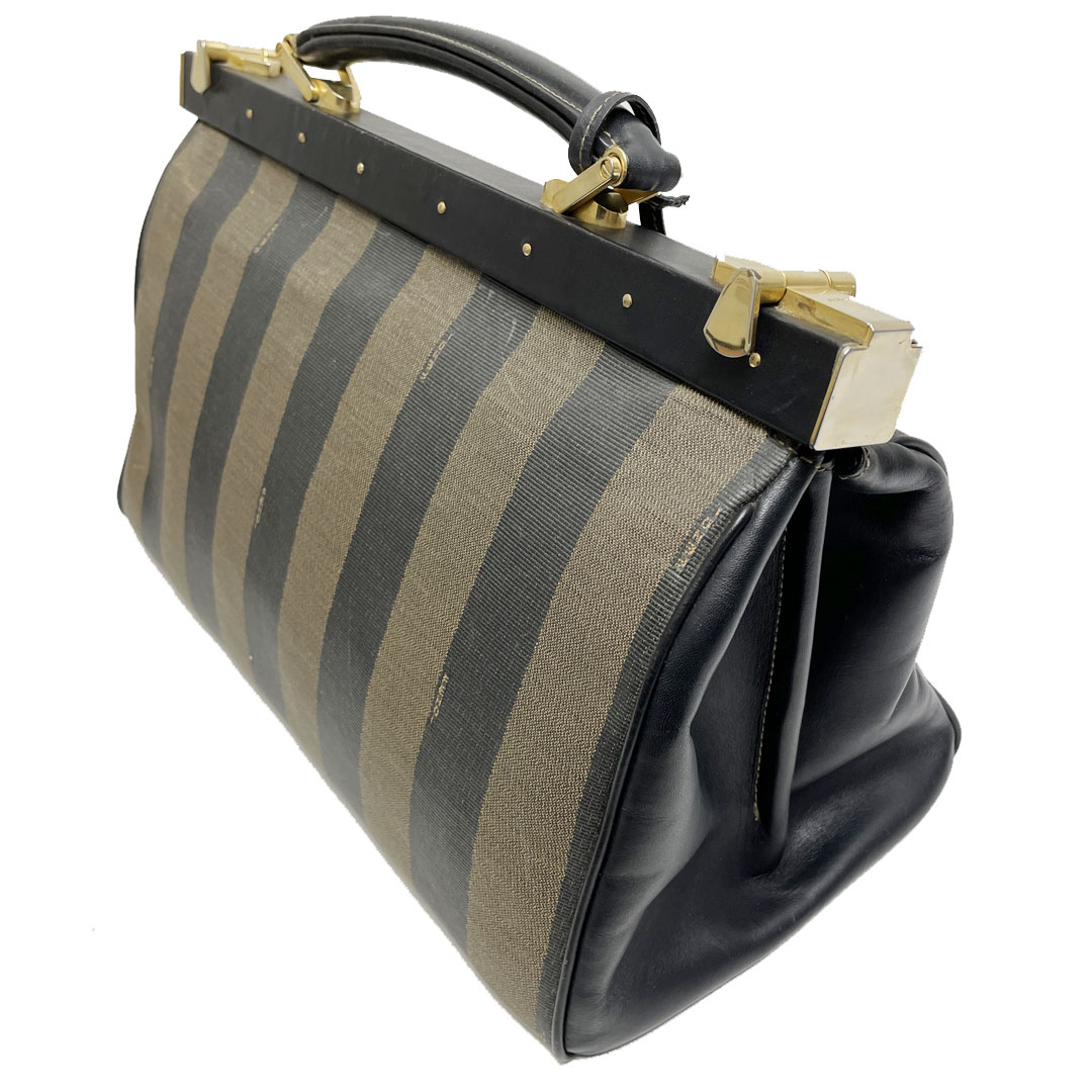 FENDI フェンディ ペカン ハンドバッグ ダレスバッグ ドクターズバッグ PVC レザー ブラウン ブラック
