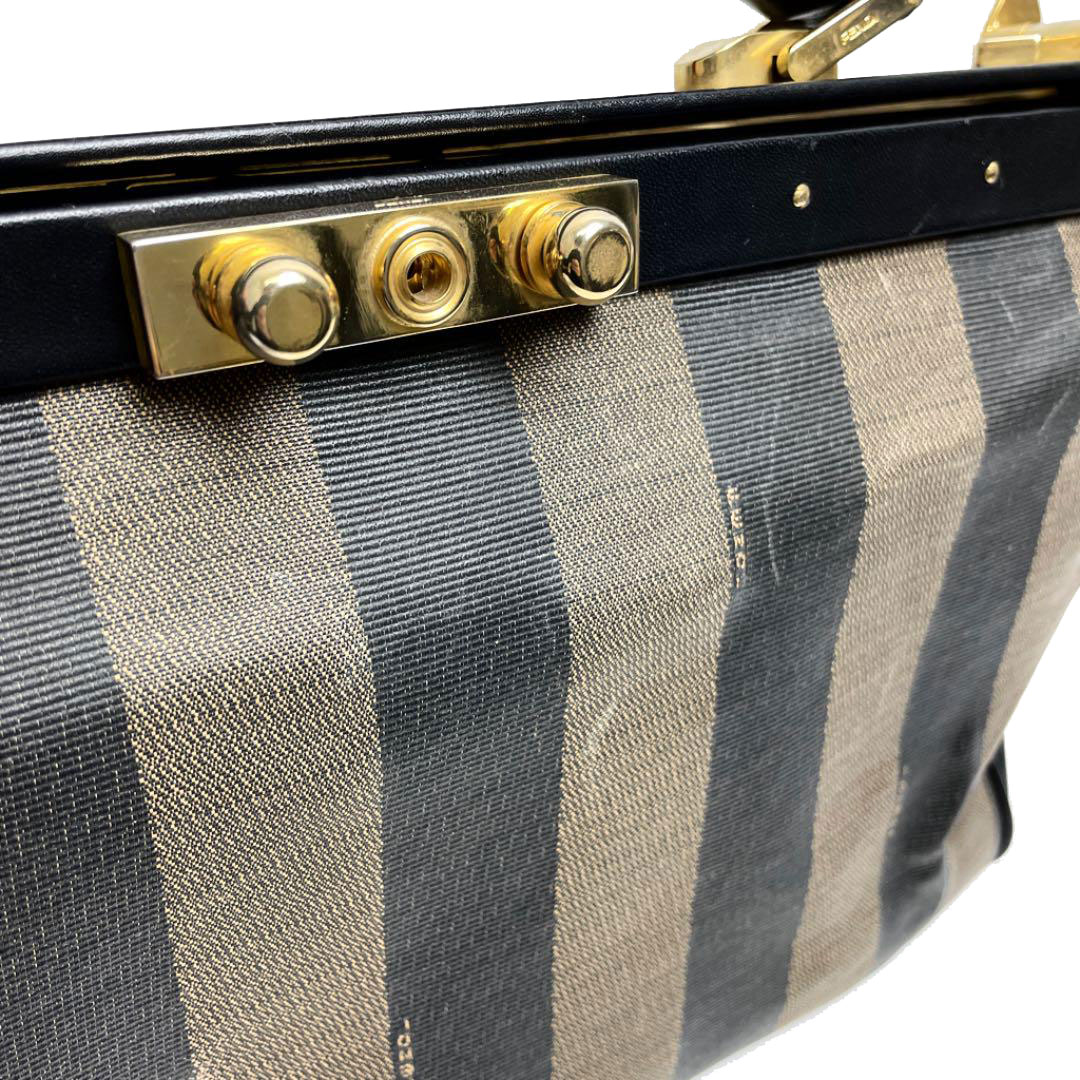 FENDI フェンディ ペカン ハンドバッグ ダレスバッグ ドクターズバッグ PVC レザー ブラウン ブラック