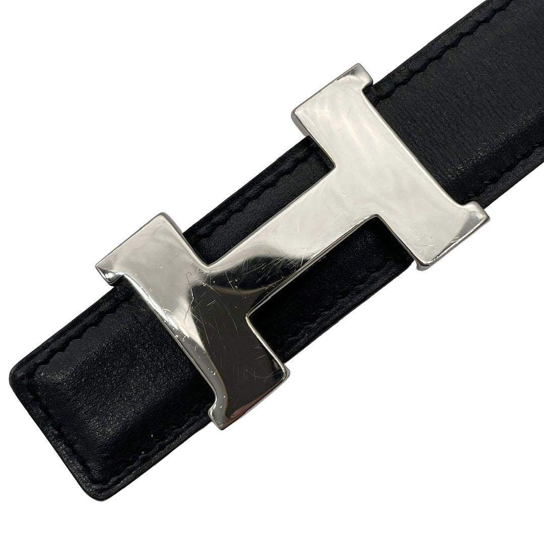 HERMES エルメス Hベルト ミニコンスタンス 72 ボックスカーフ ブラック ゴールド シルバー金具 □B刻印