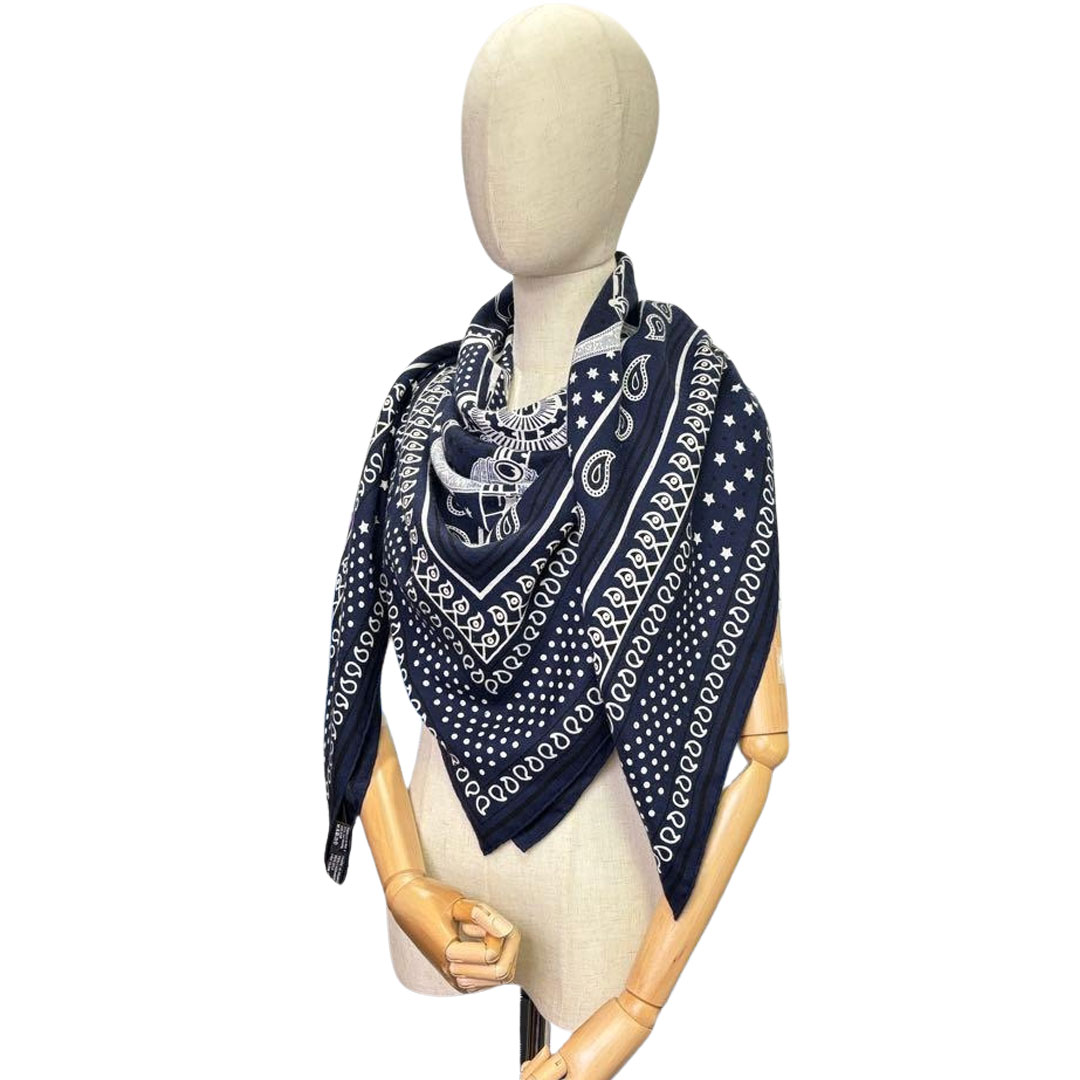 HERMES エルメス ショール カレジェアン140 『Eperon d'Or Bandana(エプロン・ドール・バンダナ)』 カシシル マリン/ホワイト/ブラック
