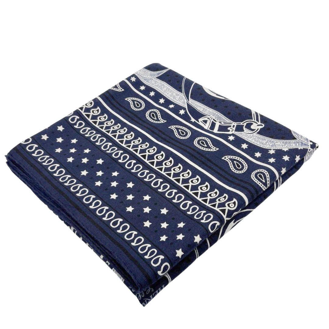 HERMES エルメス ショール カレジェアン140 『Eperon d'Or Bandana(エプロン・ドール・バンダナ)』 カシシル マリン/ホワイト/ブラック