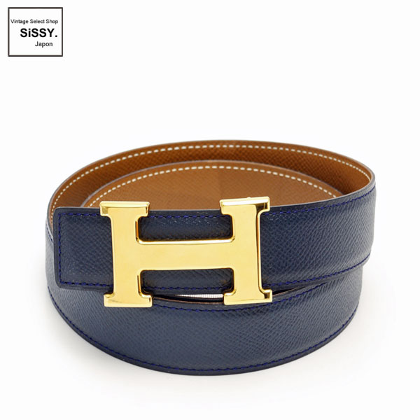 ■エルメス■ コンスタンス Hベルト ベルト ヴォーエプソン ゴールド ネイビー 〇Y刻印 【HERMES】
