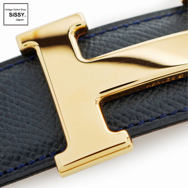 ■エルメス■ コンスタンス Hベルト ベルト ヴォーエプソン ゴールド ネイビー 〇Y刻印 【HERMES】