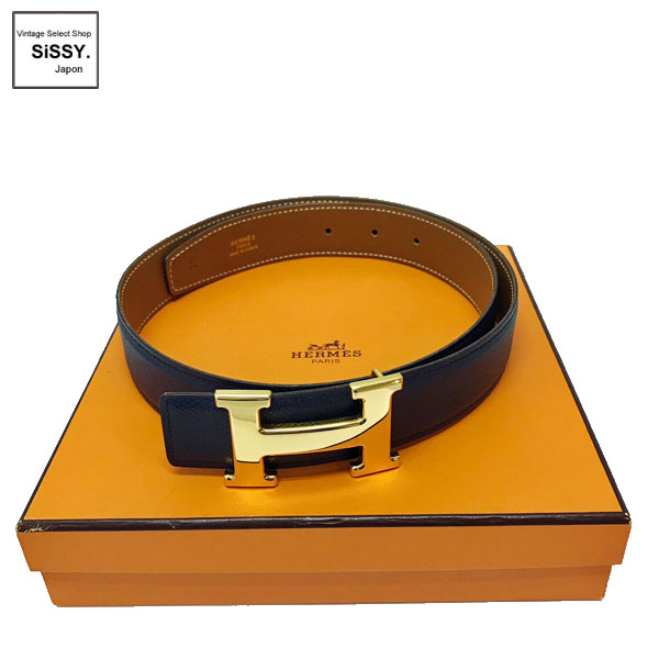 ■エルメス■ コンスタンス Hベルト ベルト ヴォーエプソン ゴールド ネイビー 〇Y刻印 【HERMES】