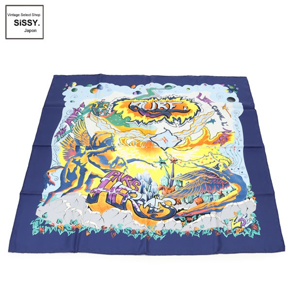 ■エルメス■ スカーフ カレ90「THE ALFEE AUBE」 シルク ネイビー オレンジ グレー マルチカラー 25周年限定 【HERMES】