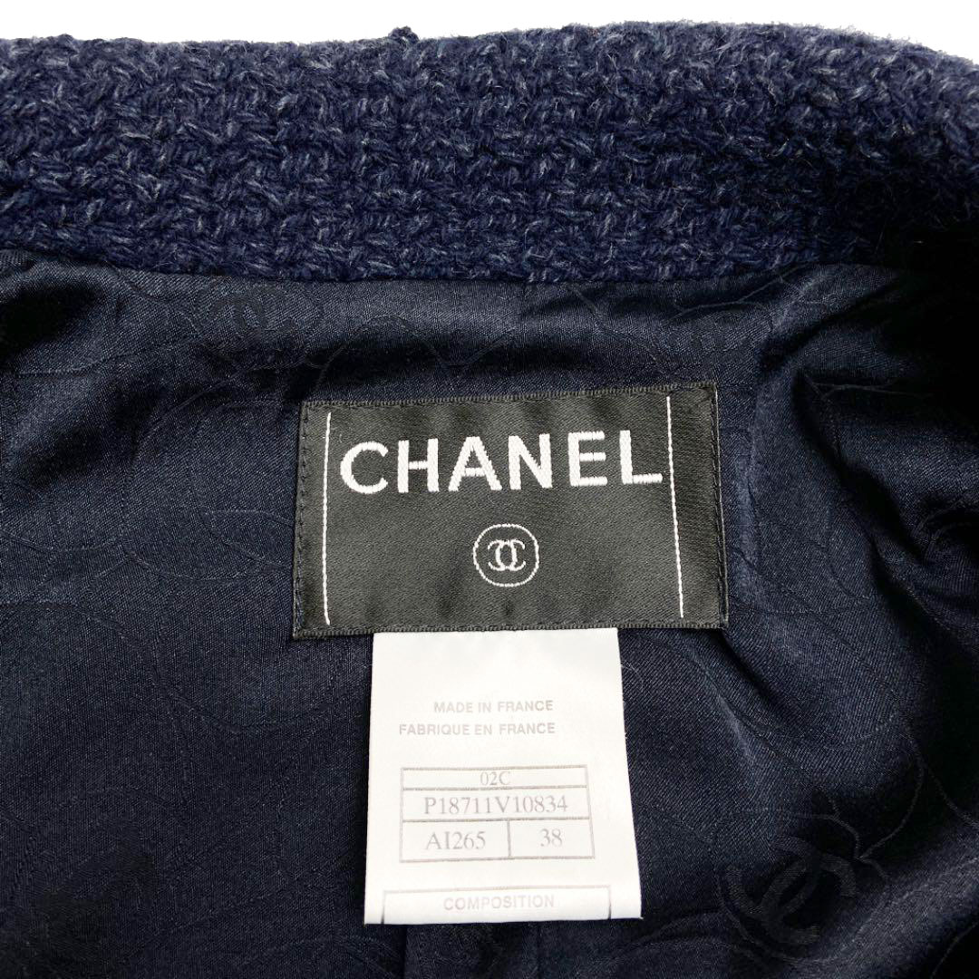 CHANEL シャネル ツイードジャケット 38 ネイビー ウール アンゴラ 02C レディース