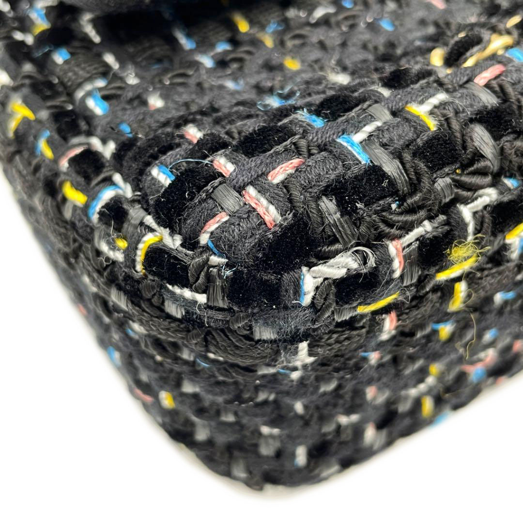 CHANEL シャネル ツイードチェーンショルダーバッグ 25 ブラック ヴィンテージゴールド 28番台