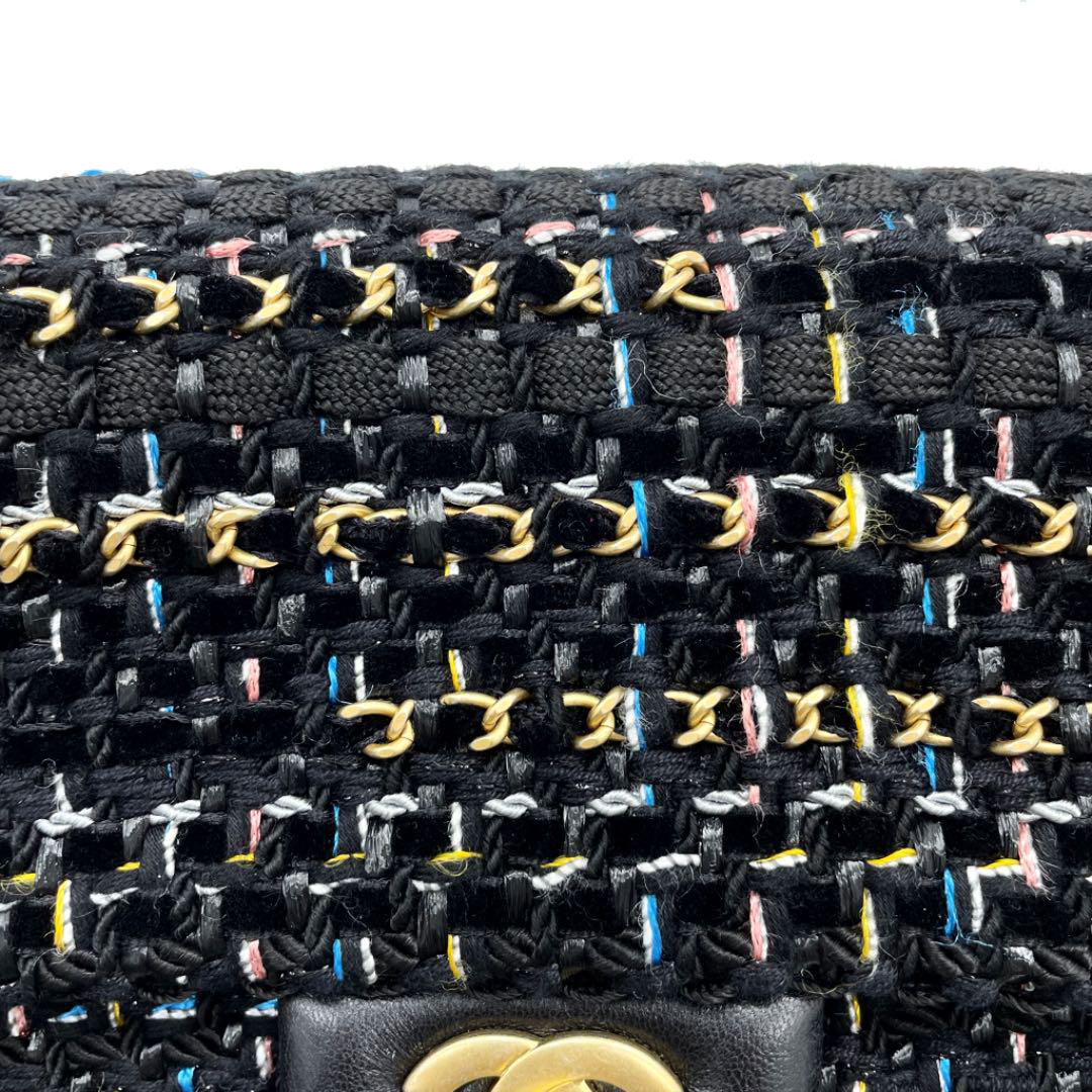 CHANEL シャネル ツイードチェーンショルダーバッグ 25 ブラック ヴィンテージゴールド 28番台