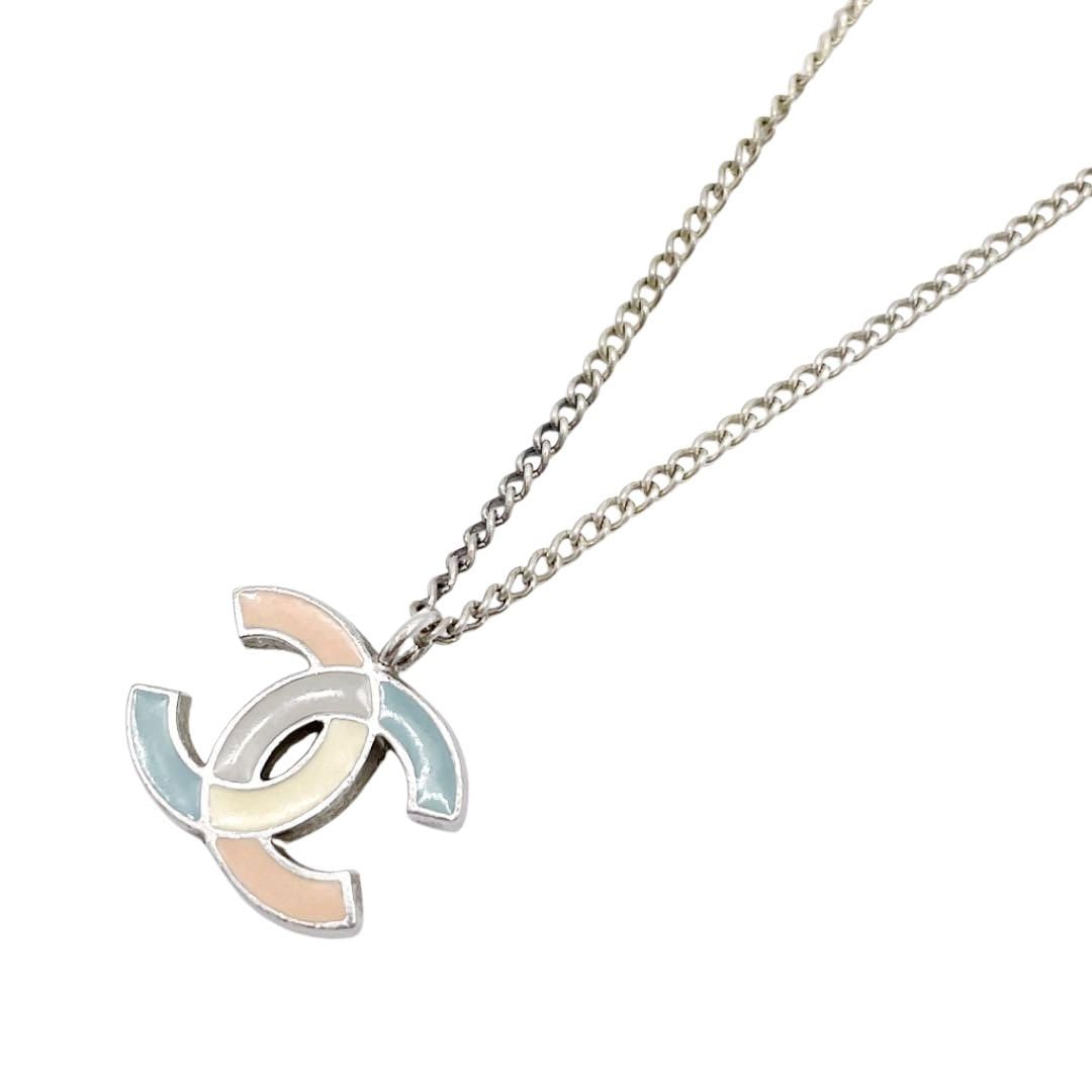 CHANEL シャネル ネックレス ココマーク シルバー パステル系