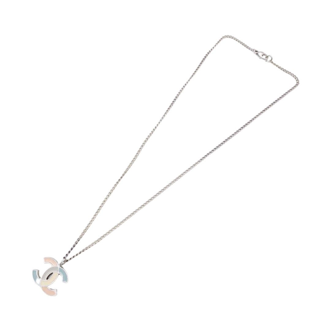 CHANEL シャネル ネックレス ココマーク シルバー パステル系マルチ