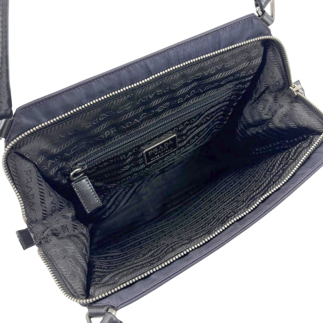 PRADA プラダ ハンドバッグ ナイロン/レザー PRUGNA(ダークパープル系)/シルバー金具 B11091