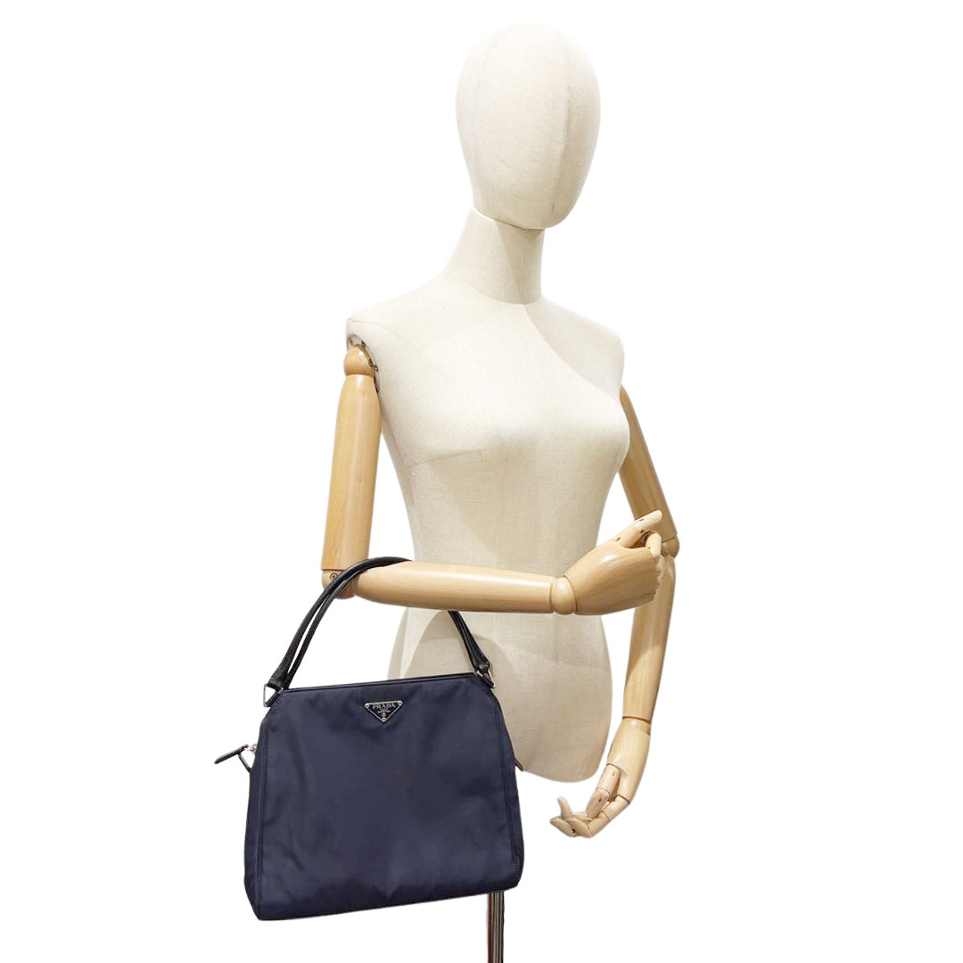 PRADA プラダ ハンドバッグ ナイロン/レザー PRUGNA(ダークパープル系)/シルバー金具 B11091