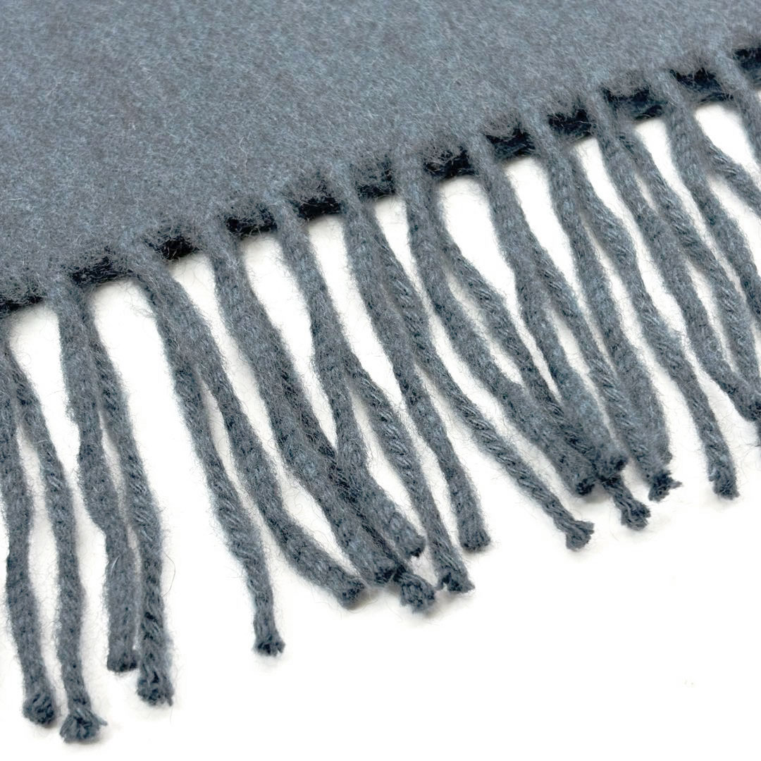 HERMES エルメス マフラー レクトヴェルソ ロゴ刺繍 カシミヤ100% ブルーグレー系 イギリス製