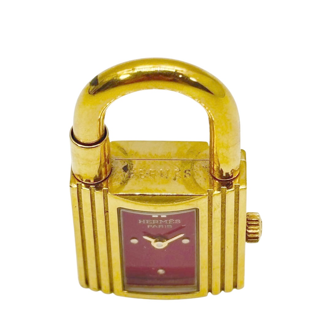 HERMES エルメス ケリーウォッチ 腕時計 GP クオーツ ゴールド/ボルドー文字盤/社外品ベルト