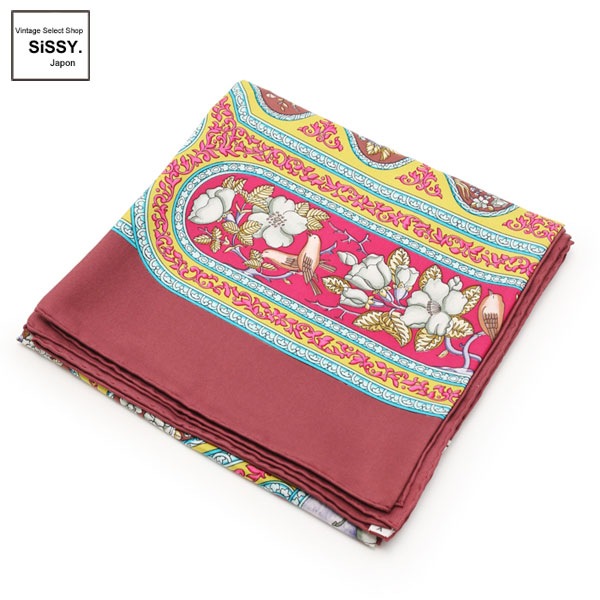 ■エルメス■ カレ90 スカーフ「QALAMDAN」シルク ボルドー イエロー マルチカラー 【HERMES】