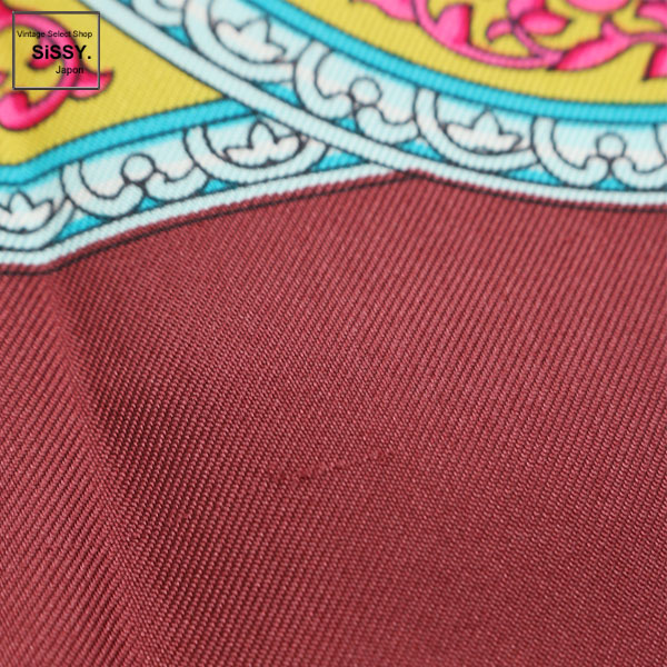 ■エルメス■ カレ90 スカーフ「QALAMDAN」シルク ボルドー イエロー マルチカラー 【HERMES】