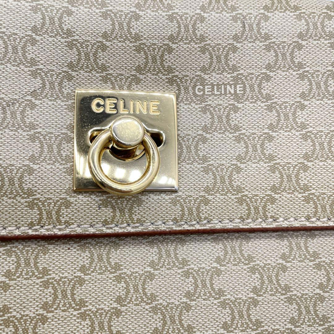 CELINE セリーヌ ヴィンテージ マカダム柄 スクエアショルダーバッグ ポシェット PVC レザー ベージュ ブラウン M94