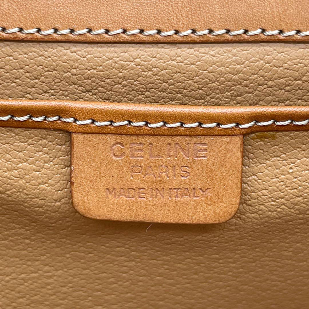 CELINE セリーヌ ヴィンテージ マカダム柄 スクエアショルダーバッグ ポシェット PVC レザー ベージュ ブラウン M94