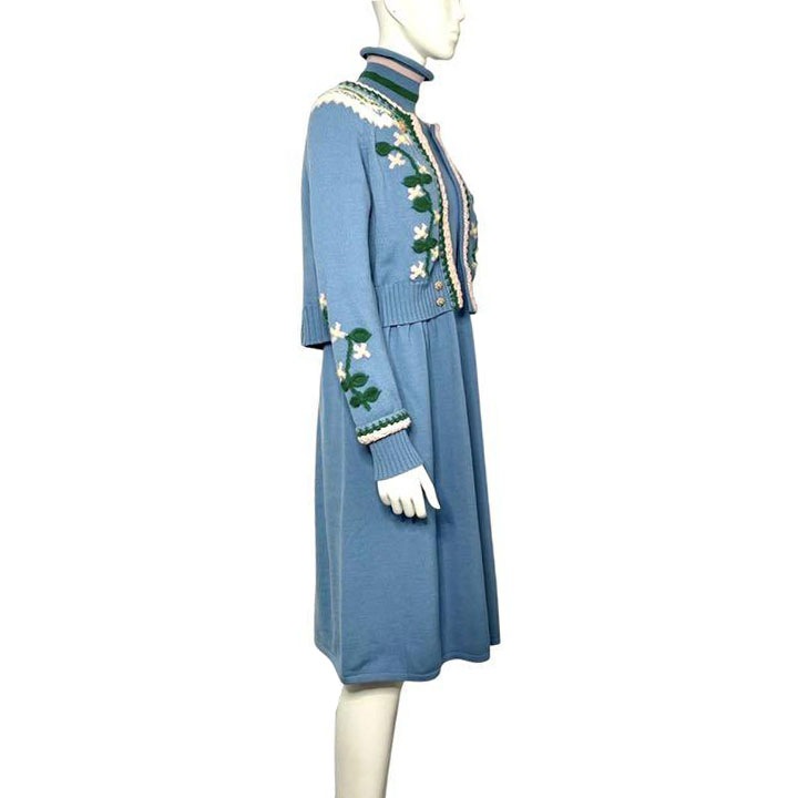 CHANEL シャネル 長袖 ニットワンピース ボタニカル柄 38 ウール