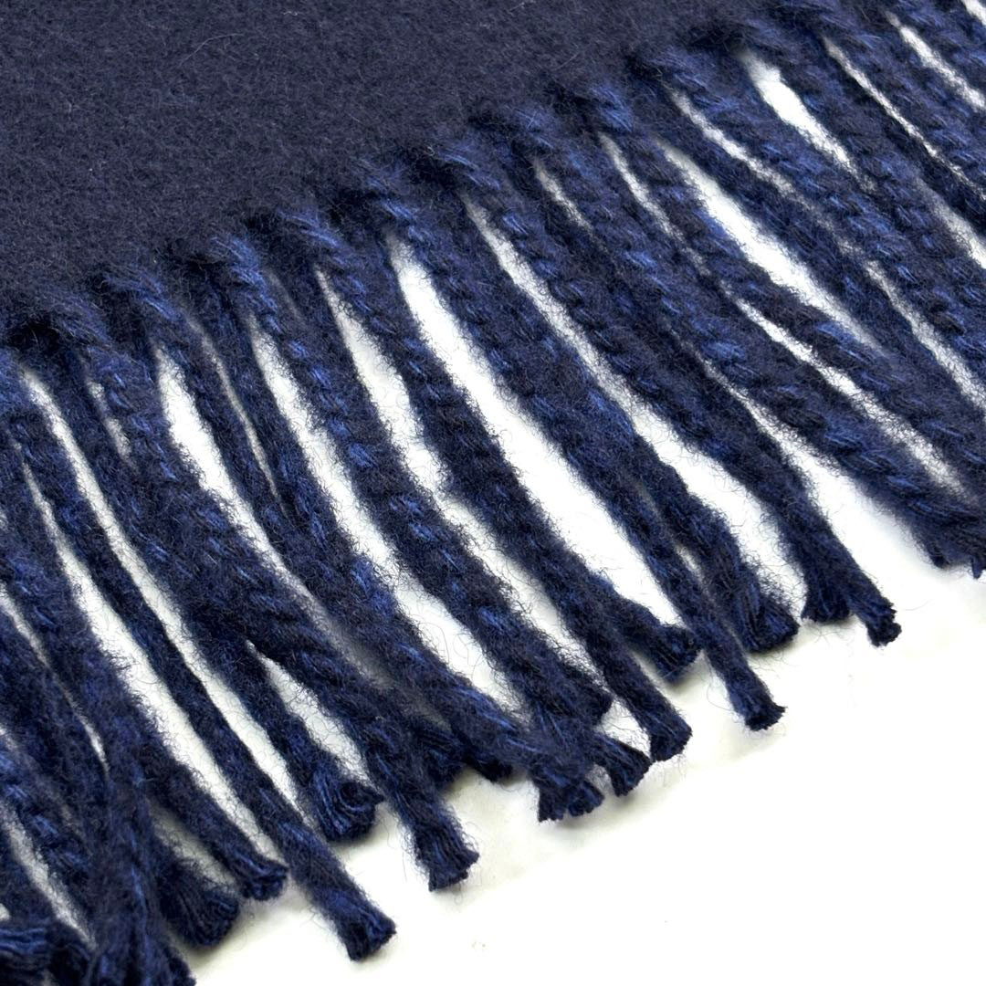 HERMES エルメス マフラー レクトヴェルソ ロゴ刺繍 カシミヤ100% ネイビー/ブルー系 イギリス製