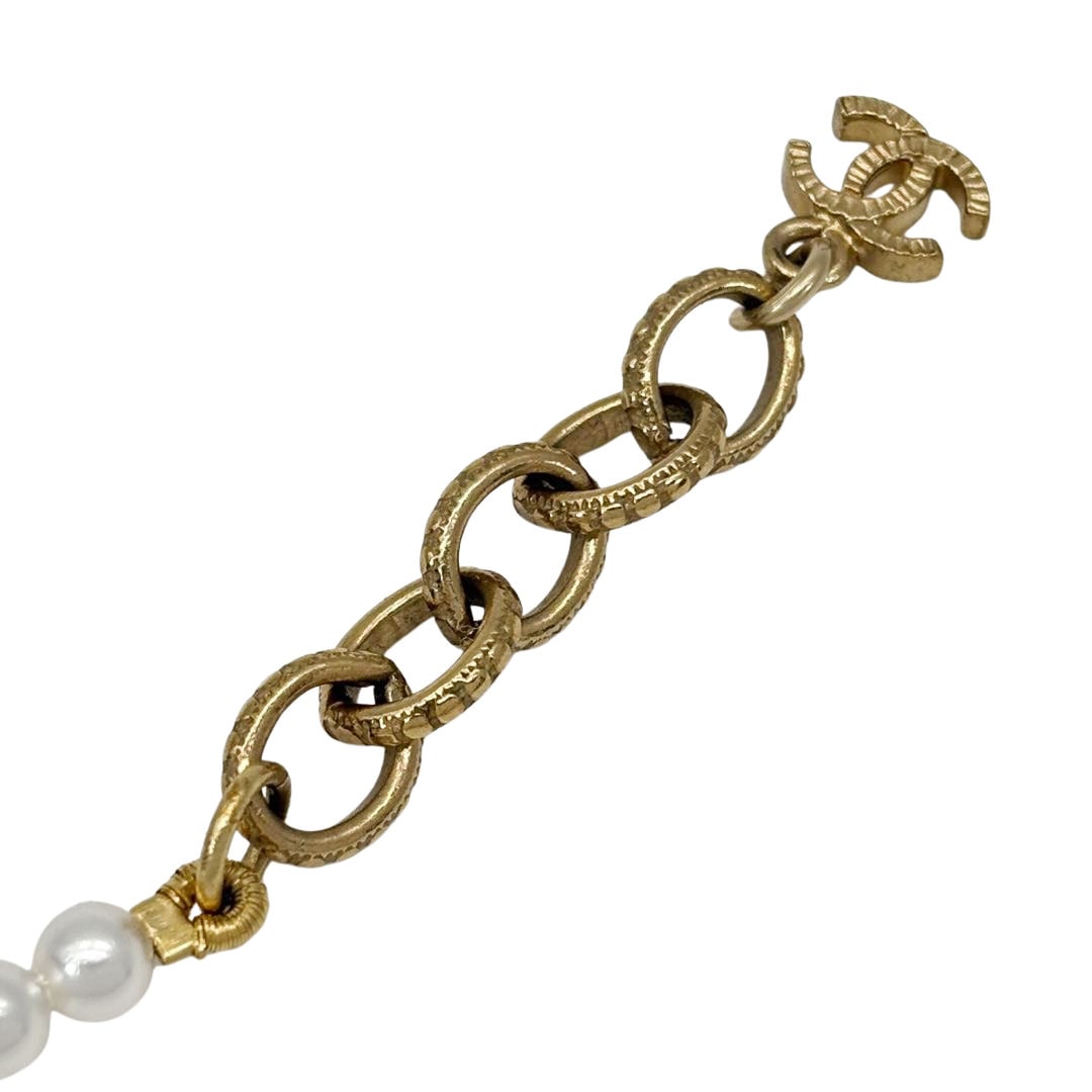 CHANELシャネル ココマーク ロングネックレス フェイクパール/ランストーン ゴールド金具 A18P