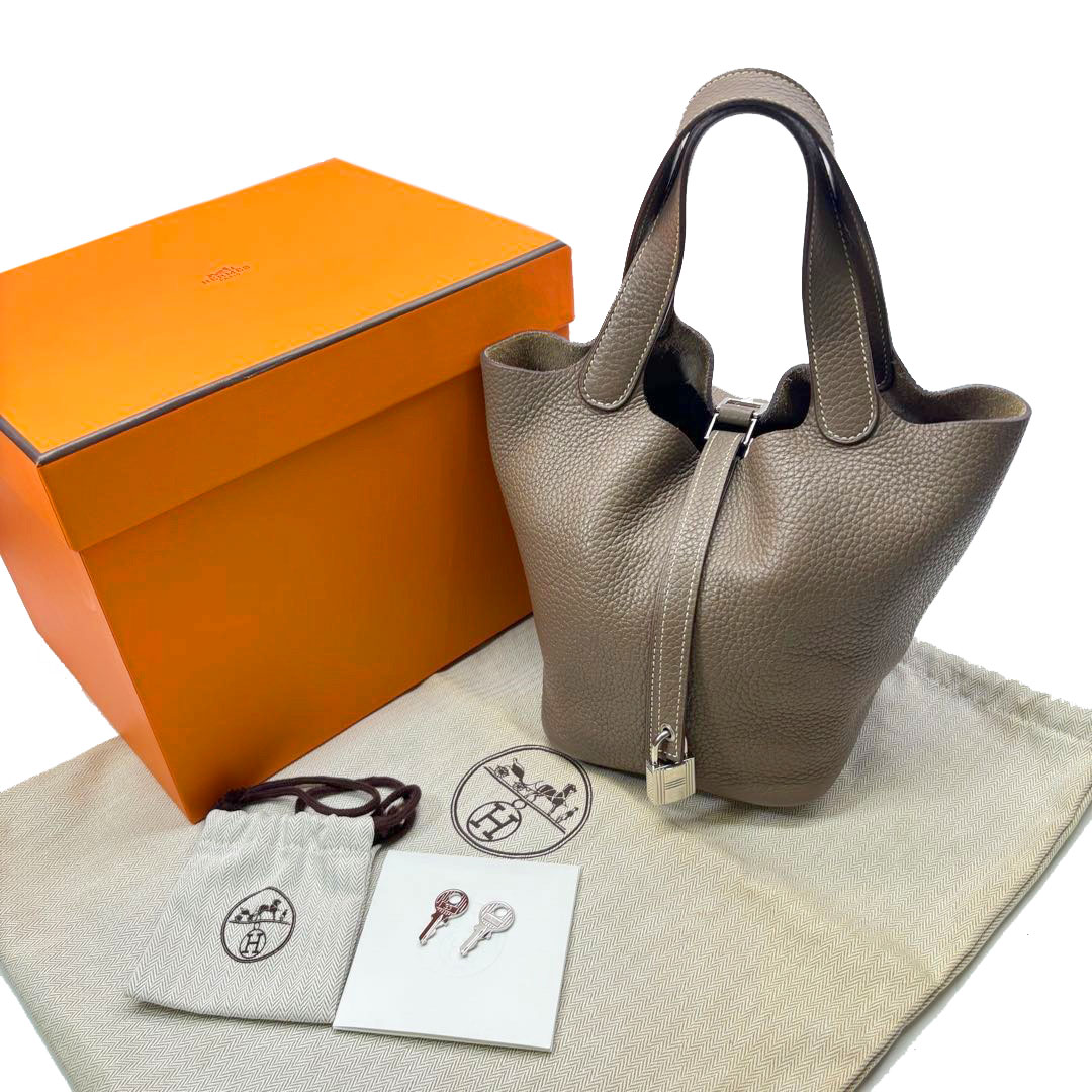 HERMES エルメス ハンドバッグ ピコタンロック18 PM トリヨンクレマンス エトゥープ/シルバー金具 □R刻印