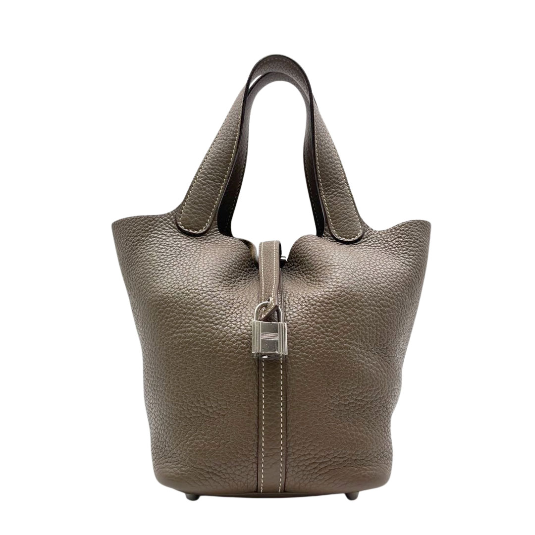 HERMES エルメス ハンドバッグ ピコタンロック18 PM トリヨンクレマンス エトゥープ/シルバー金具 □R刻印