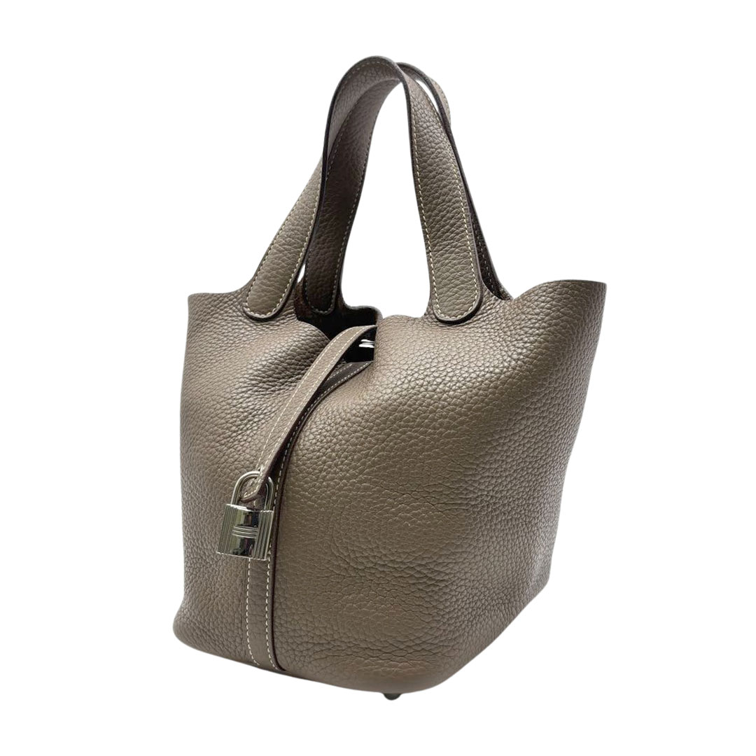 HERMES エルメス ハンドバッグ ピコタンロック18 PM トリヨンクレマンス エトゥープ/シルバー金具 □R刻印